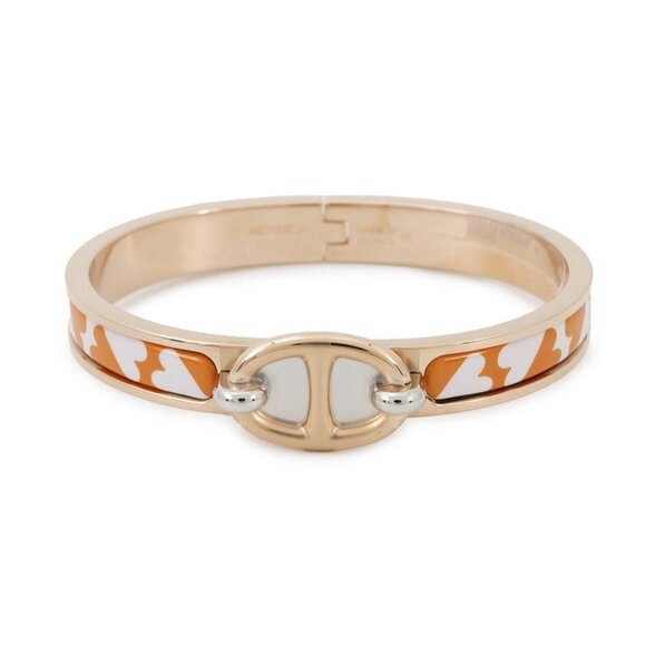 HERMES Mini Clic Chaine d'Ancre Bracelet Size PM Metal/Enamel Orange/Gold - Picture 7 of 9